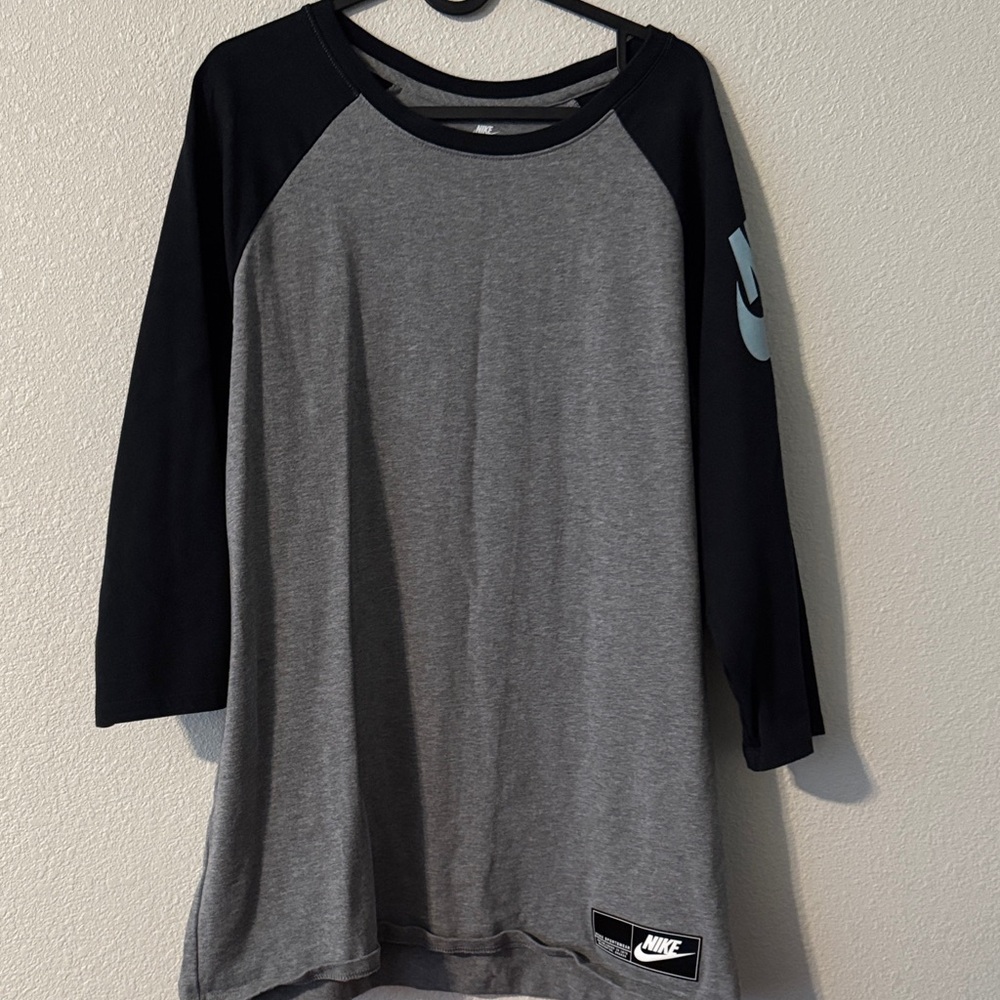 Nike Black and Gray Raglan Sleeve Top